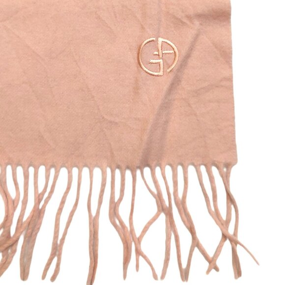 GIORGIO ARMANI Luxury Designer Vintage Logo Embroidered Pink Wool Scarf - Picture 6 of 16